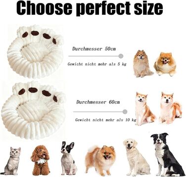 М'яке ліжко для домашніх тварин: ліжко для собак та котів у формі лап ведмедя, діаметр 60 см, бежеве