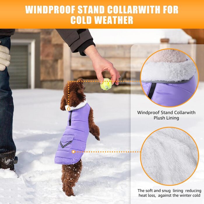 iBuddy Зимовий теплий водонепроникний теплий жилет для собак, жилет для собак, для великих собак, дівчаток, хлопчиків (фіолетовий, середній)