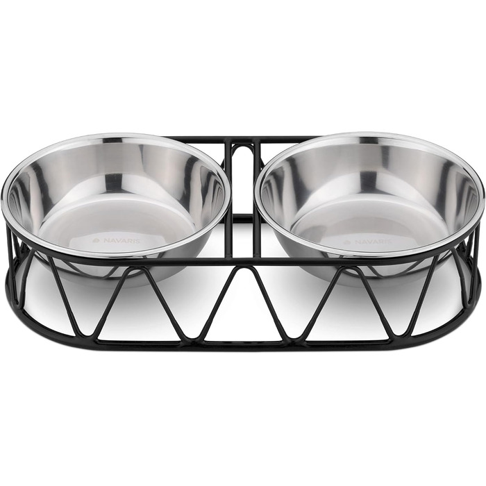 Набір мисок для котів Navaris з кріпленням - 2 шт. Фуршетна станція для котів та собак, миски з емальованого заліза з нержавіючою сталею