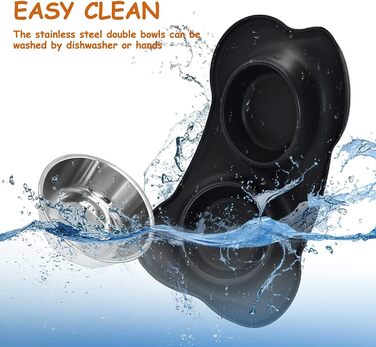 Набори мисок для собак та котів з нержавіючої сталі з силіконовим килимком, чорного кольору