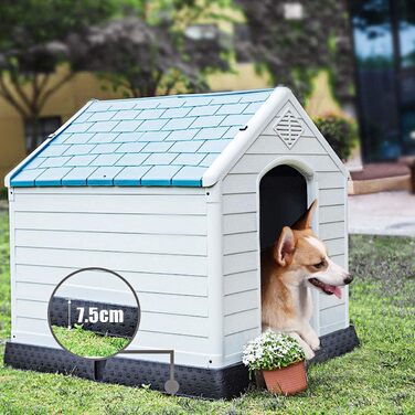 Будка для собак DREAMADE з пластику, вологостійка, для внутрішнього та зовнішнього використання, з піднятою платформою