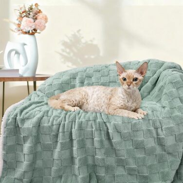 Водонепроникний килимок для собак Luciphia, великий розмір, Sherpa Fleece, двосторонній, захист ліжка та меблів, бежевий (м'ятно-зелений), X-Large (85x57 дюймів)