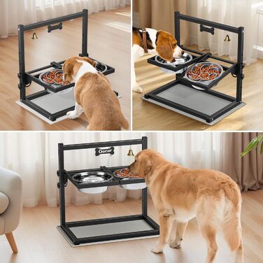 Підвищена годівниця для собак Sunowl, регульована по висоті та куту нахилу, 0-90°, 2 миски з нержавіючої сталі, повільне годування, не проливається, з килимком