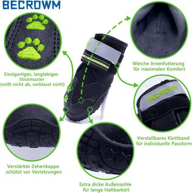 Водонепроникні антиковзні собачі чоботи з відбивачами, для дощу/снігу/бруду та прогулянок на природі, підходять для собак від маленьких до великих (Чорний, #1 (ширина 4,7 см) для 6,8–10 кг)