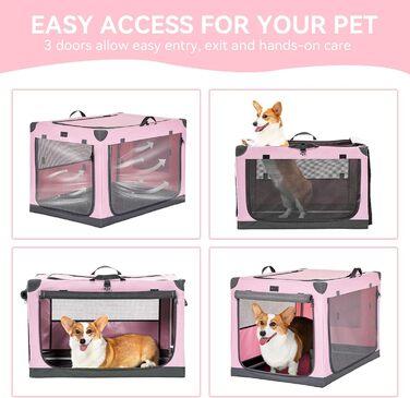 Складана переноска для собак Petsfit M, рожева, для авто і дому, з тканинним чохлом та 3 дверима, для середніх порід