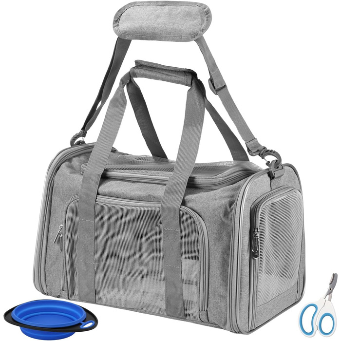 Транспортна переноска для кота та собаки Vuxava, складана, дихаюча, з плечовим ременем та знімним килимком (Сірий, L)