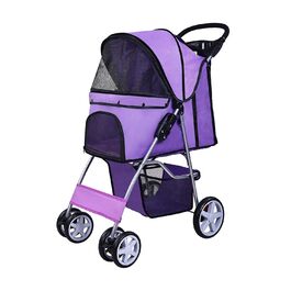 Дитяча коляска для тварин Elevon, 4 колеса, багатофункціональна коляска для собак та котів, складна, портативна, коляска для подорожей з знімною люлькою, для середніх та маленьких собак, фіолетовий