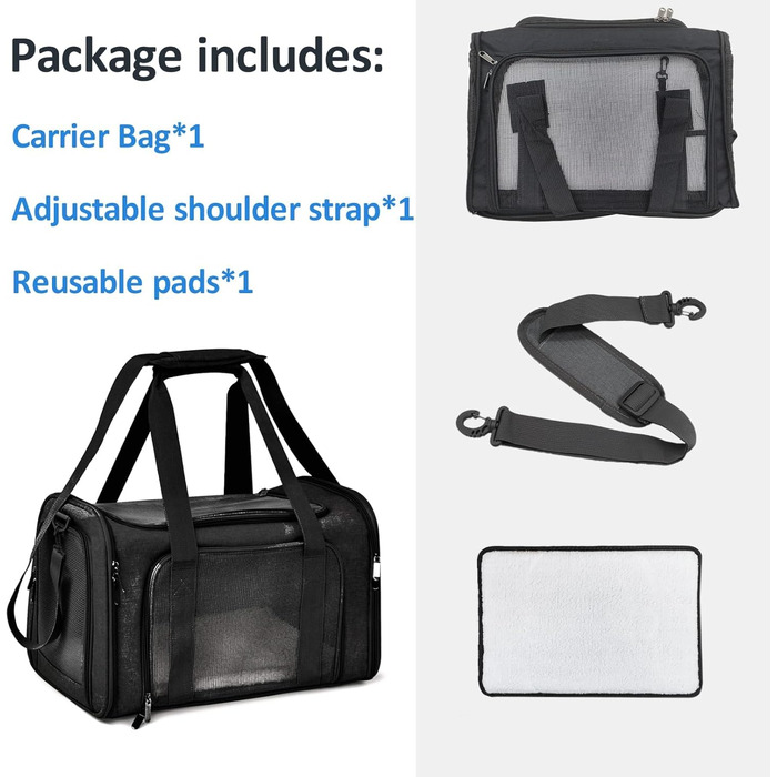 Транспортна сумка для котів та собак Kathson, схвалена авіакомпаніями, складна, чорна, до 6,8 кг