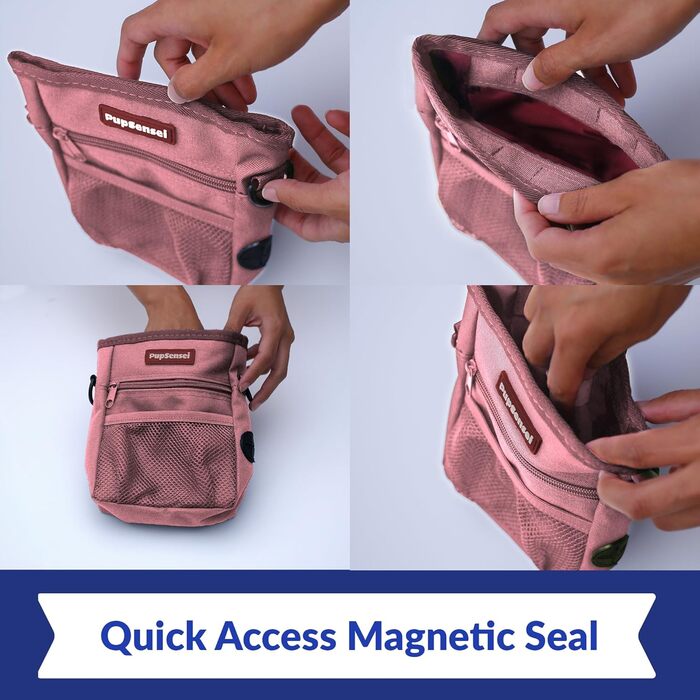 Сумка для ласощів для собак Leckerlibeutel – рожева, з магнітною застібкою та дозатором кульок, 3 відділення