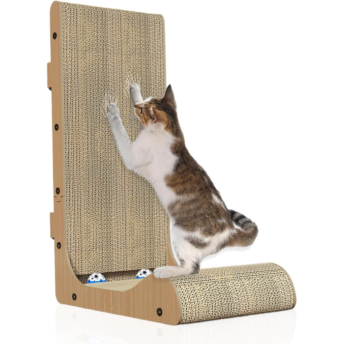 Кігтеточка для котів L-подібної форми, настінний монтаж, 60 см, вертикальна/горизонтальна, з іграшкою-кулькою, економія місця, довговічна конструкція для дому