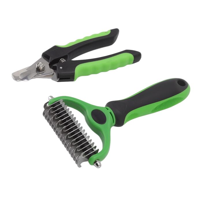 Набір для грумінгу тварин: гребінець для підшерстка та кусачки для нігтів, 9 та 17 зубців, нержавіюча сталь, ергономічна ручка. Догляд за шерстю, безпечний для чутливої шкіри, для собак, котів та кроликів