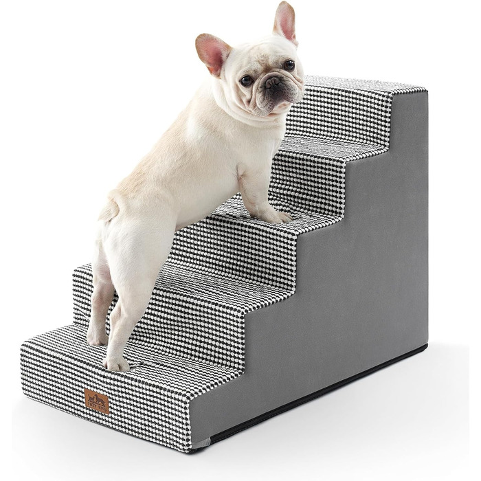 Сходинки для собак COZY KISS - пандус для тварин з нековзким покриттям. Підходять для маленьких собак та котів. Щільний пінопласт, для ліжка, дивана, авто (Чорний & Білий, 75x50x60cm, 5)