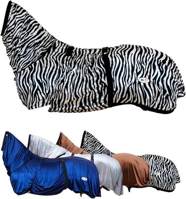 Захисна ковдра для коней Ekzemerdecke з начохолом та животом – від комах, чорно-біла, 155 см