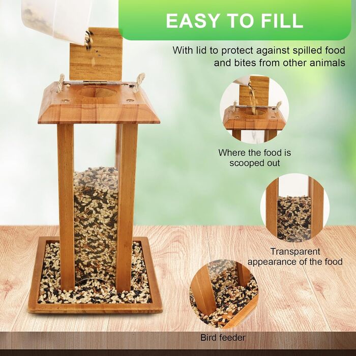 Дзеркальний годівничка для птахів YIKEDAN | Годівниця для птахів з дерева, на підвішування, вологостійка