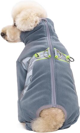 Флісовий теплий зимовий одяг для собак, куртка-комбінезон з D-кільцем, регульований, для маленьких та середніх собак (Сіро-блакитний, M)