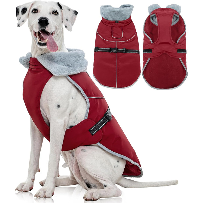 Куртка для собак Kuoser, тепла водонепроникна флісова, регульована, світловідбиваюча, для середніх собак, червона (3XL)