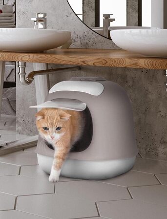 UNITED PETS Minù закрита туалетна кімната для котів з кришкою, лопаткою і фільтром, біло-сіра, італійська якість