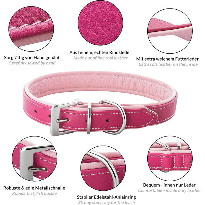 Шкіряне нашийник для собак Fun Line - великий, середній та маленький, з підкладкою, міцний (28-36 см, блакитно-коричневий)