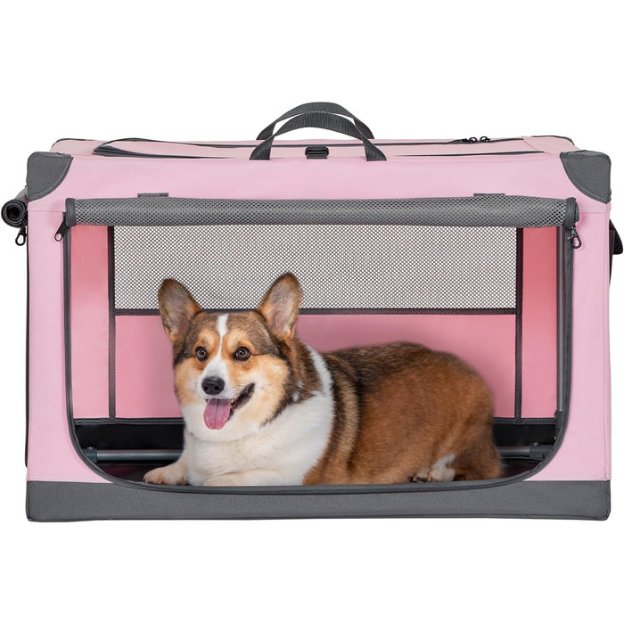 Складана переноска для собак Petsfit M, рожева, для авто і дому, з тканинним чохлом та 3 дверима, для середніх порід