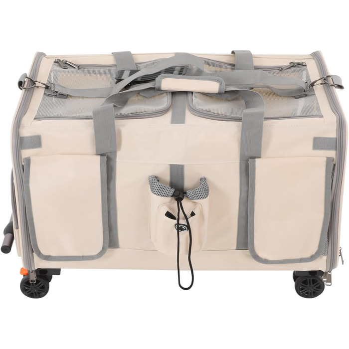 Транспортна переноска для собак та котів з колесами, складна, з дихаючими віконцями, двокамерна (Бежевий)