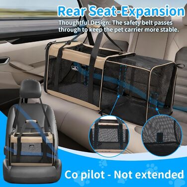 Розширювана переноска для домашніх тварин Wakytu для собак та котів, велика сумка для подорожей з 5 сітчастими вікнами (Коричнева, L)