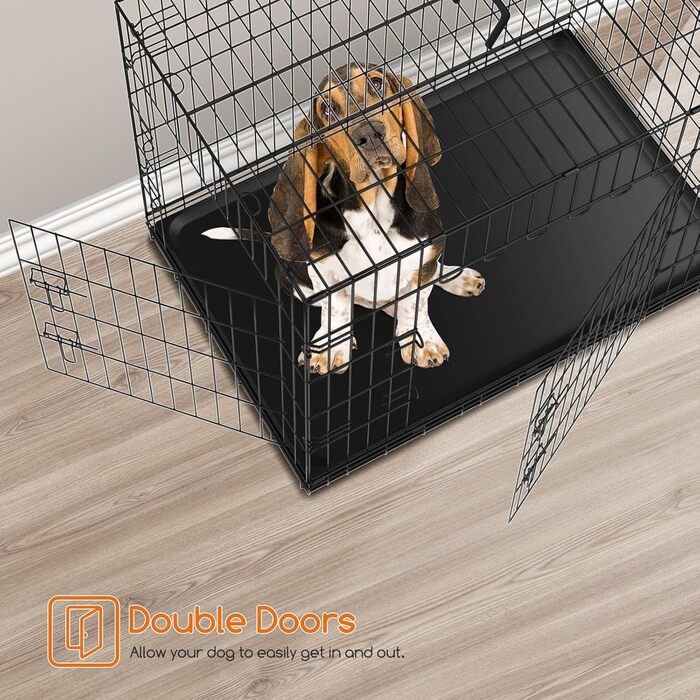 Металевий клітка для собак Nobleza 61x42x48,5 см, складана, з 2 дверцятами, пластиковим піддоном і ручкою, легка у догляді, чорна