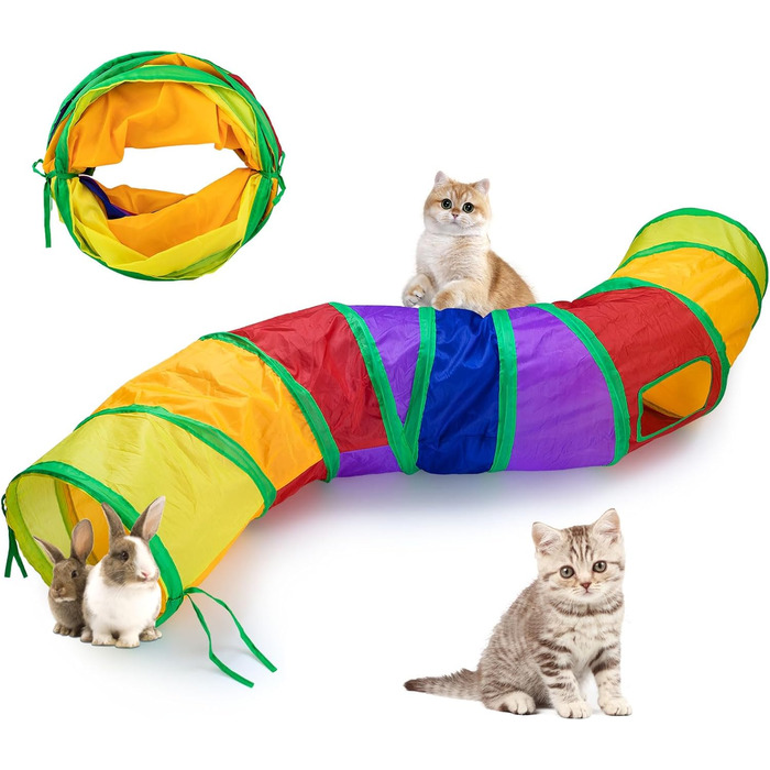 Туннель для котів, іграшка-труба, складаний, для кошенят, цуценят, кроликів, в приміщенні та на вулиці (S-Colorful, Colorful-S)