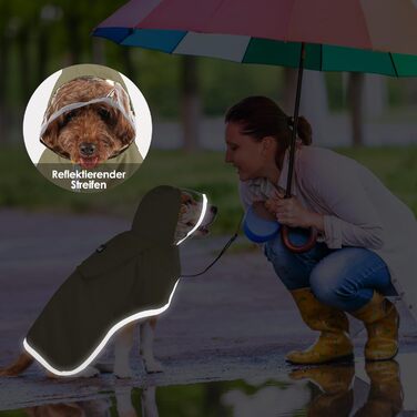Легкий водонепроникний дощовик для собак з капюшоном, XS-XXL, з регулюванням та світловідбиваючими смугами, з кишенею