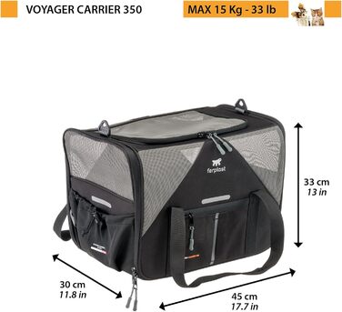Переноска для собак та котів Ferplast Voyager Carrier, чорний колір, 50x35x37 см, до 15 кг