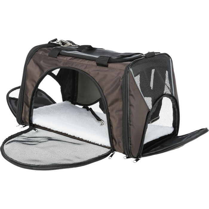 Сумка для собак TRIXIE Joe - з відкриттями спереду та зверху, знімний плечовий ремінь, інтегрована короткий поводок, м'яка підкладка, світловідбиваючі елементи, 28 × 28 × 47 см, до 10 кг