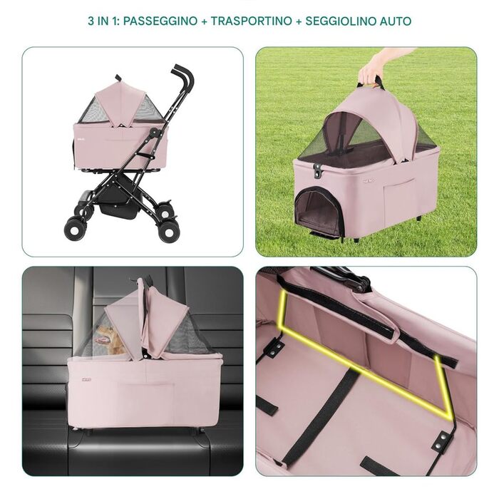 Дитяча та переносна візок для тварин BAKAJI 2 в 1, 40 кг, знімний кошик для перенесення та зберігання (Рожевий)