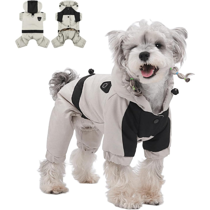 Зимова куртка для собак, велика та середня, водонепроникна флісова куртка з капюшоном, регульована шнурівка (Бежевий, S)