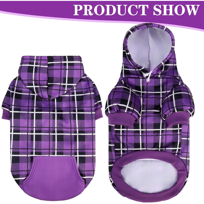 Пуловер з капюшоном для собак ExPawlorer у британському стилі з візерунком, теплий одяг для собак з отвором для повідка, підійде для собак різних порід (Пітбуль), зимовий одяг для цуценят, дівчаток та хлопчиків, котів, рожевий (XX-Large, фіолетовий)
