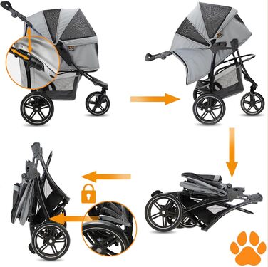 COOPER Складаний візок для собак до 32 кг | Регульована висота, кошик для покупок, Soft Touch ручки, світловідбиваючі елементи | Ідеальний для транспортування тварин – Сірий