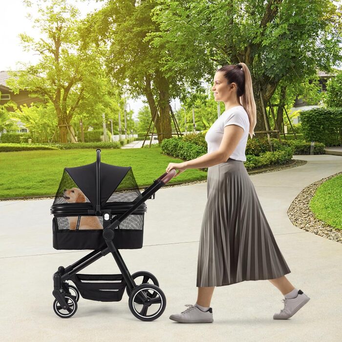Візок для собак Zstar Hundewagen - чорний, для 2 маленьких тварин (до 15 кг), знімні сумки