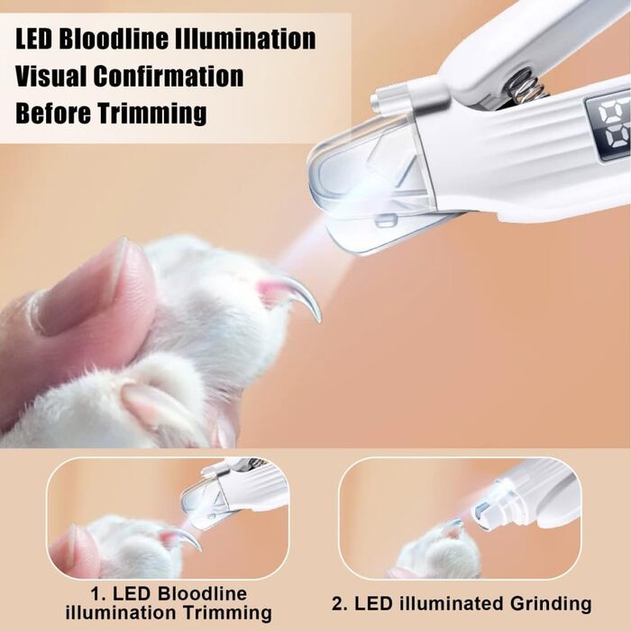 Електричний триммер для когтів тварин MiOYOOW з LED-підсвічуванням, акумуляторний, для котів та інших порід
