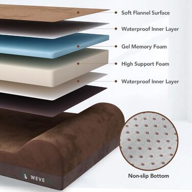 Велике ортопедичне ліжко для собак з гелевою піною та водонепроникним чохлом (89x56x20 см, коричневе)