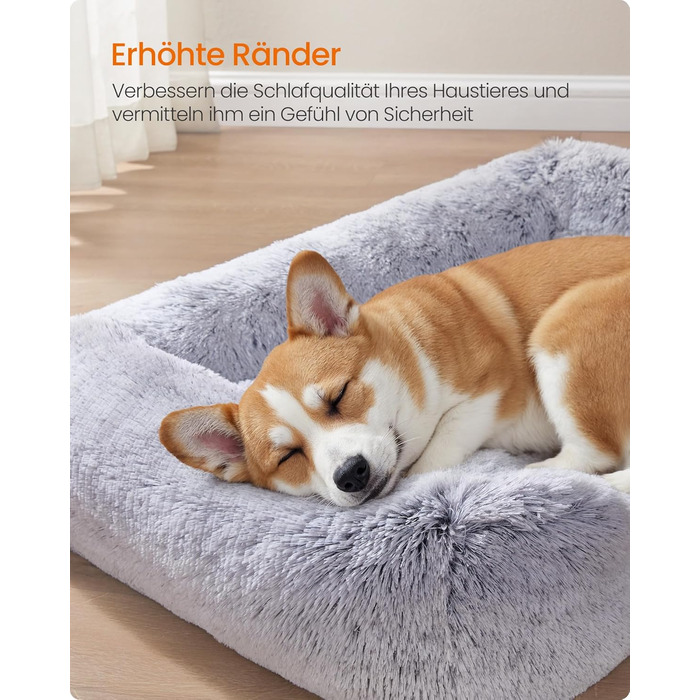 Ліжко для собак Feandrea, 71 x 55 x 18 см, м'яке, з піднятими бортиками, знімний чохол, колір Ombré Grey