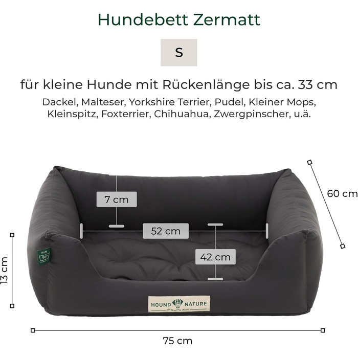 Ортопедичне ліжко для собак HOUND & NATURE Zermatt, корзина для собак середніх порід з високим бортиком, м'яке собаче ліжко з подушкою, яку можна прати (M - 95x70 см, S | 75x60 см, сірий)