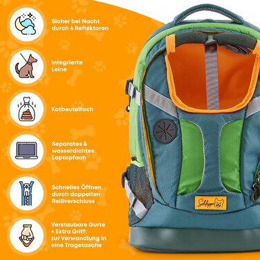 Швейцарський рюкзак для собак Schleppo до 7 кг | Рюкзак для собак | Дихаючий водонепроникний рюкзак для походів та міста (Зелений, універсальний розмір)