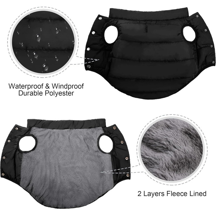 Зимовий теплий водонепроникний одяг для собак - тепла флісова куртка для малих порід (М, чорний)