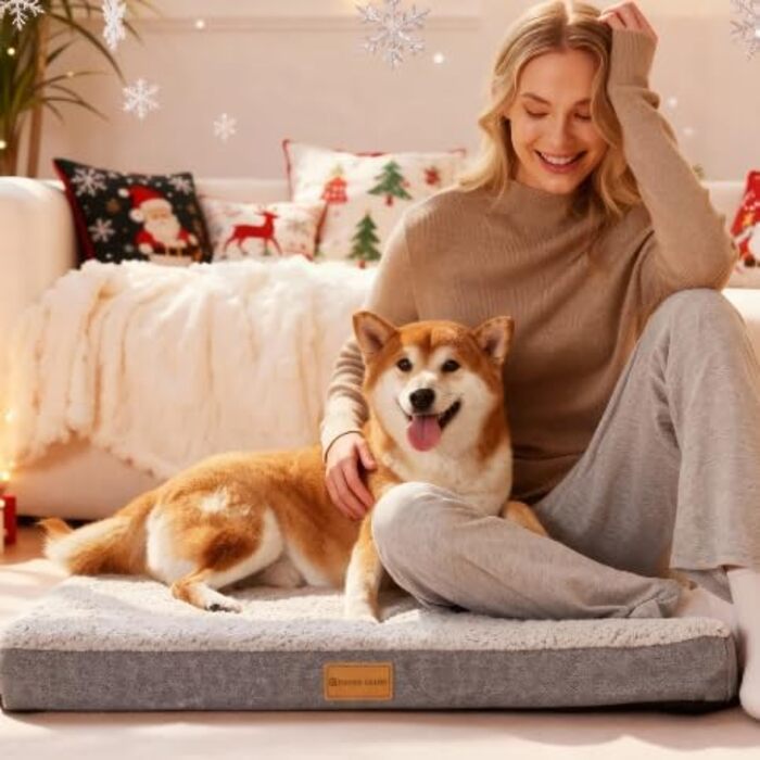 Ортопедичне ліжко для собак Patas Lague, велике, 91,4 x 61 см, м'яке, водонепроникне, з піною, знімний, пральний чохол, неслизьке дно, рожевий (JUMBO:56x40x3.5 IN, слонова кістка)