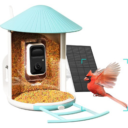 NETVUE Birdfy розумна годівниця для птахів з камерою, Wi-Fi, сонячною панеллю та безкоштовною AI-ідентифікацією птахів, автоматичний відеозапис, синя