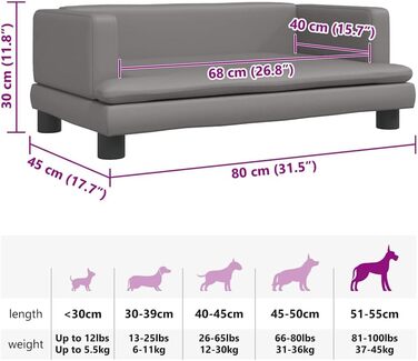Крісло-ліжко для собак, м'яке ліжко для тварин, лежанка для маленьких собак та котів, штучна шкіра, 80 x 45 x 30 см, сірий колір