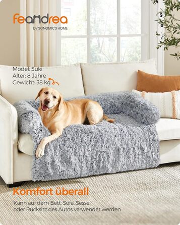 Лежак для собак Feandrea FluffyHug XXL, плюшевий софа-матрац 122×95×18 см, омбре-сірий, захист для меблів, подушка для великих собак