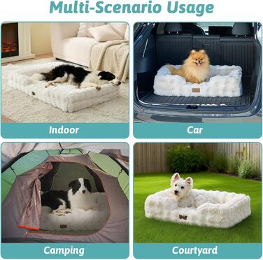 Ортопедичне ліжко для собак з штучного хутра, великі породи, диван з підтримуючим пінополіуретаном та водонепроникним чохлом, неслизьке, м'яке, тепле, пральне, С-подібне (Бежевий, L)