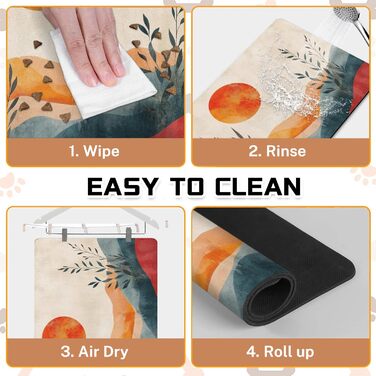 Вологопоглинаючий килимок під годівницю для корму та води, килимок для котів з неслизьким гумовим дном, килимки для собак, водонепроникні, 43,2 x 76,2 см (81.3L x 61B cm, Boho-захід сонця)