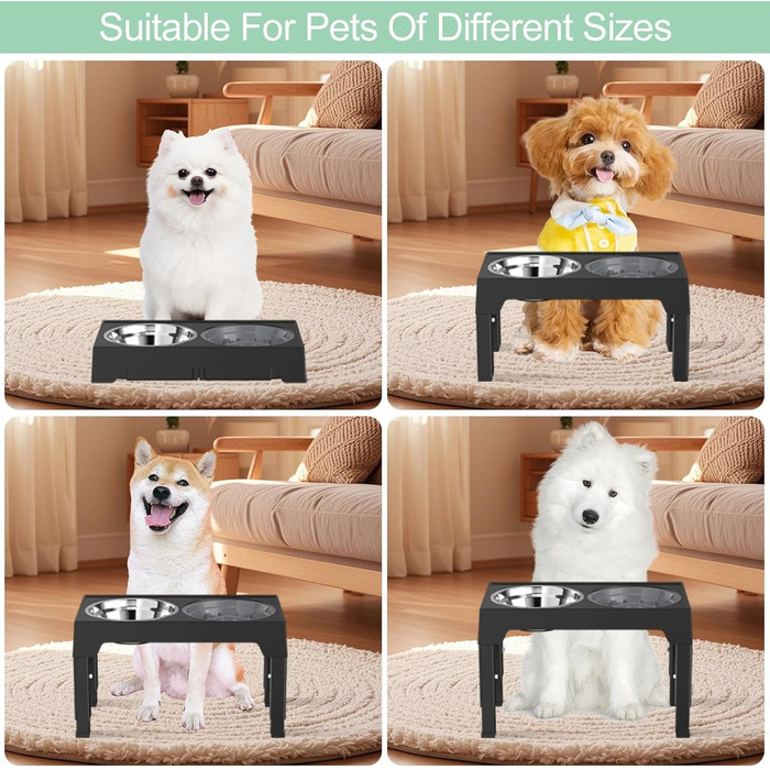 Підвищена годівниця для собак Crynvor, миска для корму та води, регульована по висоті, 5 положень, складана, для середніх та великих собак