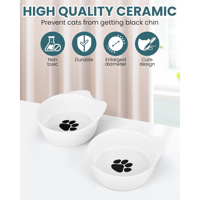 Набір мисок для котів PETTOM (2 шт.) з підставкою, кераміка, захист шиї, зелений + сірий