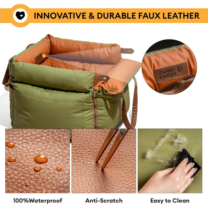 Автокрісло для собак середніх порід Funny Fuzzy, 3-в-1, зелене, водонепроникне, для подорожей та дому, до 15,9 кг